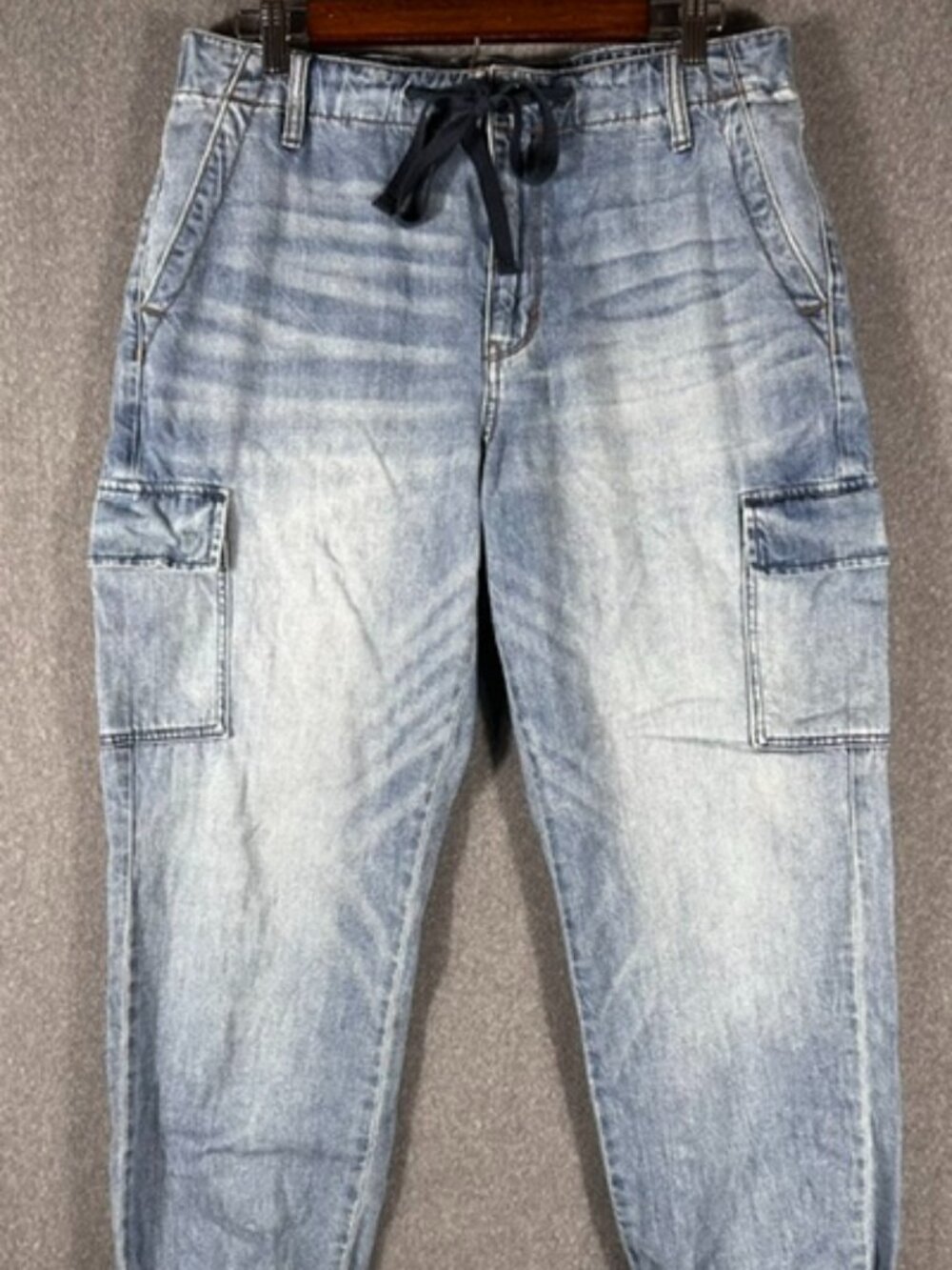 American Eagle Womens Denim Joggers Sz 12 Medium Wash Drawstring